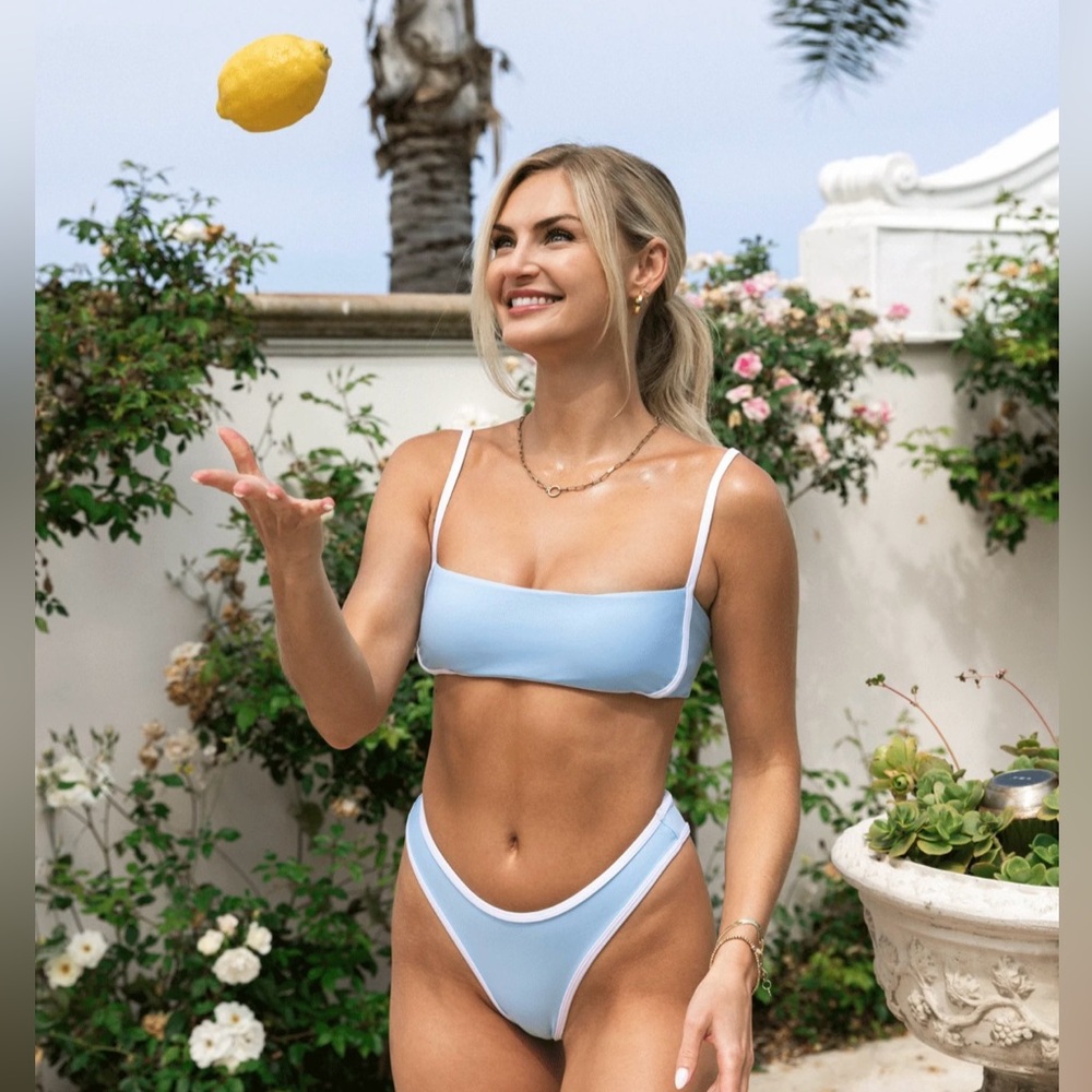 Karissa X Thalassa SET Montauk Swim Blue White Bikini Adjustable Strap M/L NWT